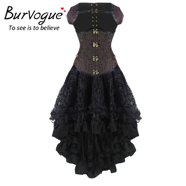 Burvogue New Sexy Steampunk Corset Dress Women High Waist Skirts and Waist Control Corset Steampunk Dress Mermaid Skirt