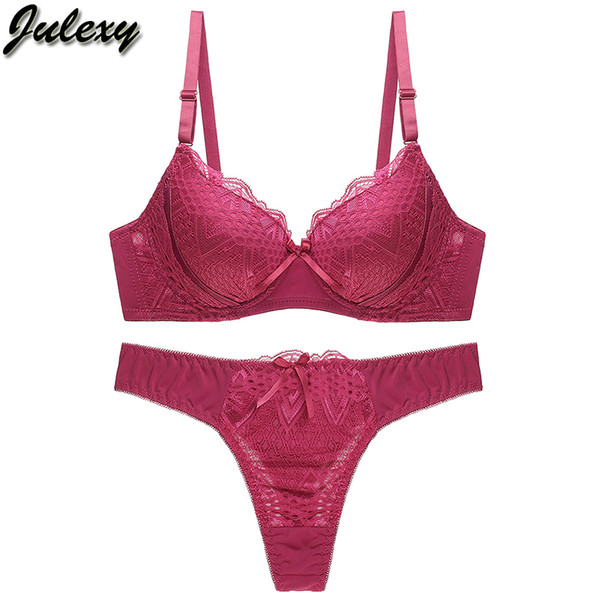 Julexy Sexy Thongs Women Bra Set Push Up Lace Underwear Set Solid 80 85 90 95 B C Cup Intimate Plus Size Bra Panty