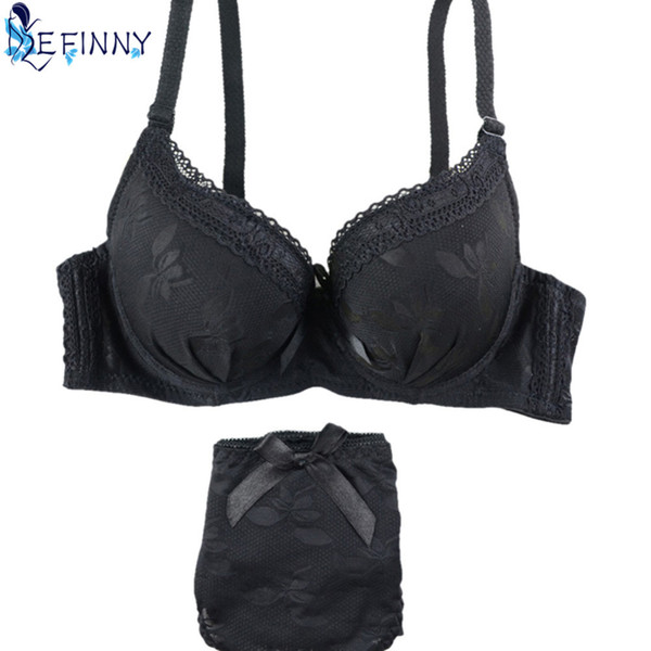 2018 Sexy Women Lace Push Up Bra Set Underwire Flower Embroidery Brassiere Adjusted-straps Lingerie Girl Cotton Briefs Underwear