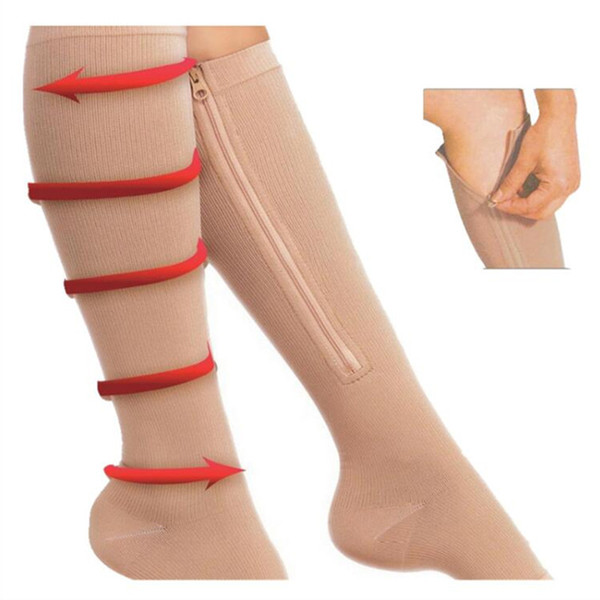 2018 Unisex Women Medical Compression Stocking Knee High Soothe Achy Stovepipe Stocking Slim Leg Shaper Zipper Leg Support