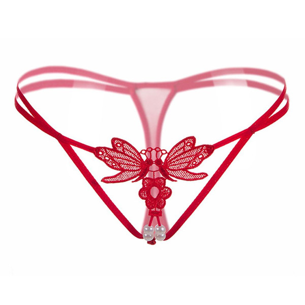 1 PCS Sexy Lace Butterfly Pearl Panty Embroidery Briefs Pearl Hollow Thong Underwear G-string Seamless Intimates