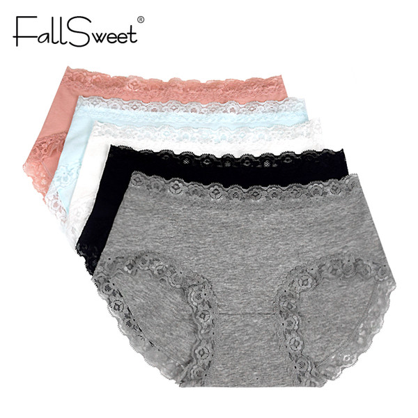 FallSweet 3pcs/Pack! Plus Size Cotton Women Undewear Lot Lace Briefs Comfort Panties M-XXL Underpants