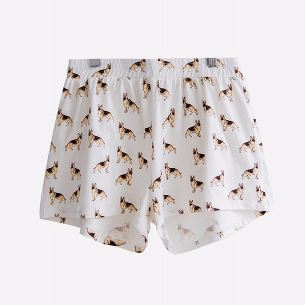 2017 Women's Cute German Shepherd Cartoon Print Casual Shorts Loose Fit White Elastic Waist Stretchy Cotton Plus Size B7N901J