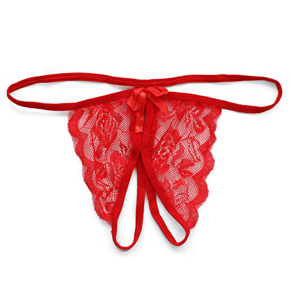 EIE 1PC Women Sexy Opening Crotch Bownot Panties Ladies Flower Lace Female Briefs Thongs G-string Lingerie Sexy Underwear