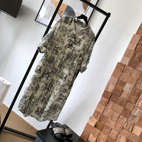 Milan Runway Dress 2019 Ink Animal Print V Collar Shirts Dresses 100% Cotton Vestidos De Festa zz001