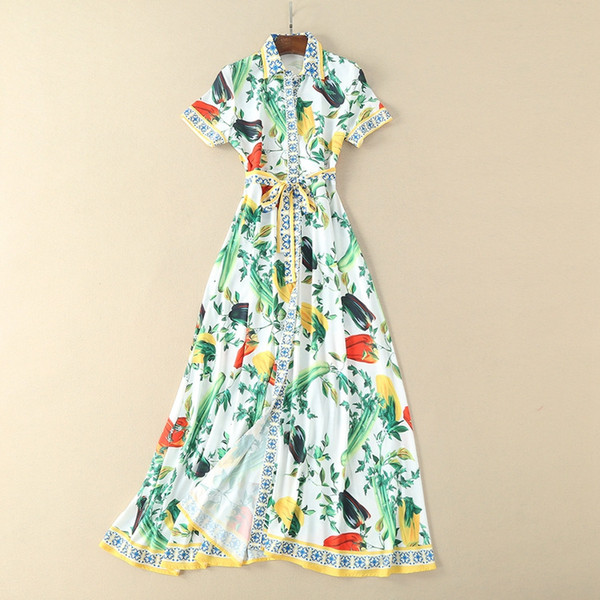 Mifairy Runway Dresses Summer Flowers Print Sashes Turtle Neck Short Sleeves High Quality Women's Dress Vestidos De Festa 062627