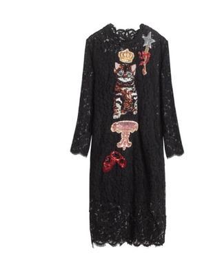 Plus Size Black Venice Lace Sheer Women Dress 2017 Embroidery Cats Sequins Celebrity Style Dress DH0128