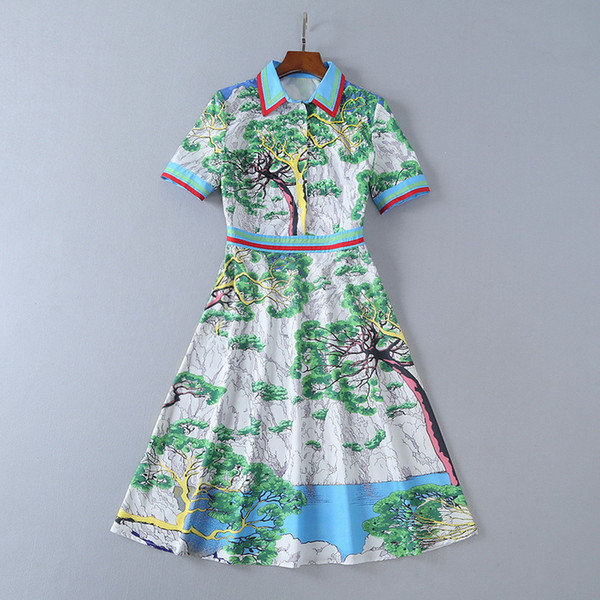 Mifairy Runway Dresses Summer Print Turn-down collar Short Sleeves High Quality Women's Dress Vestidos De Festa DH60