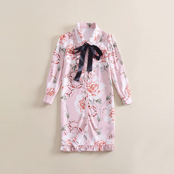 2018 Spring Runway Dress Floral Print Slim knee-Length Luxious Long Sleeves A line Women's dress Vestidos De Festa 121210