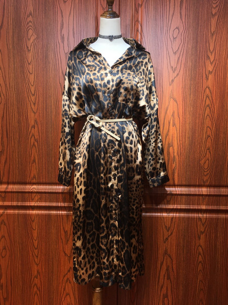 2018 Lapel Neck Long Sleeves Leopard Print Long Women Dress Autumn Velvet Designer Dresses 90742