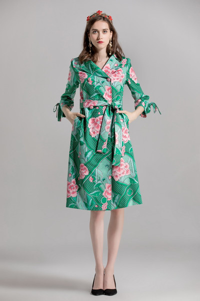 Mifairy Runway Dresses Autumn Flowers Print Ruffle Sashes Stand Collar Long Sleeves High Quality Women's Dress Vestidos De Festa DH0821