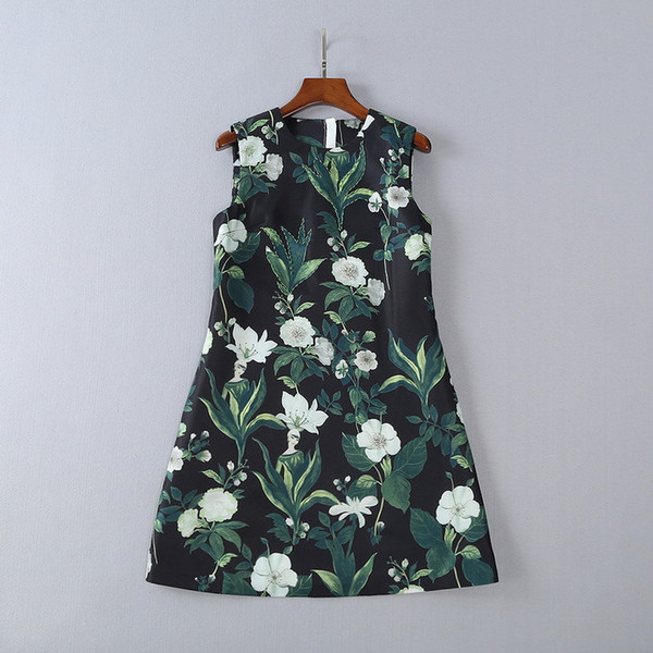 Autumn Black Sleeveless Jacquard Short Women's Dress Flowers Print Beads Sequins A Line Short Women's Dress DH082010