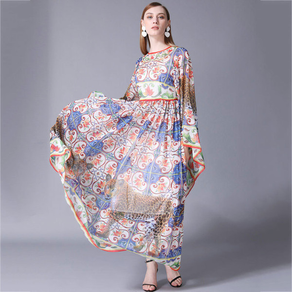 Bohemian O Neck Long Sleeves Loose Summer Dress High End Print Plus Size Elegant Dress Beach Dress For Women 80166