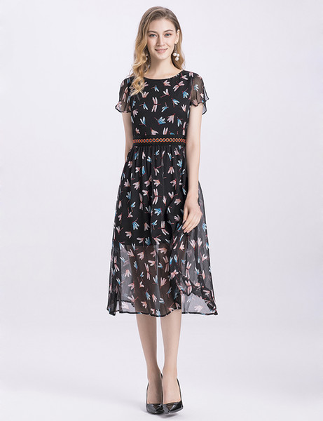 Dragonfly Print Women A-Line Dress Short Sleeve Casual Dresses 06HX957