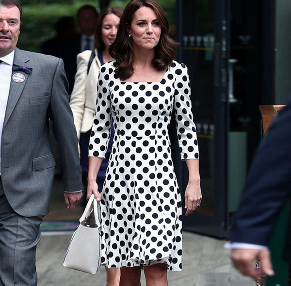 Kate Middleton Polka dot print luxuty women Princess Dress Square collar dresses 1283