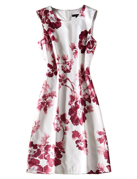 Floral Flower Print Women Sheath Dress Round Neck Party Dresses 07K1915