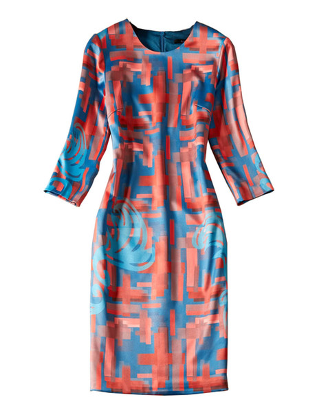 Geometric Print Women Sheath Dress 3/4 Sleeve Dresses 10K1962