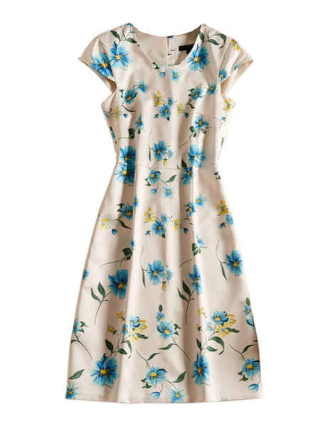 Floral Flower Print Women Sheath Dress Cap-Sleeve Casual Dresses 08K1929