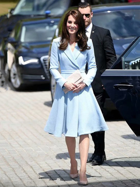 Kate Middleton Princess Women A-Line Dress Elegant Long Sleeve Suit Collar Dresses