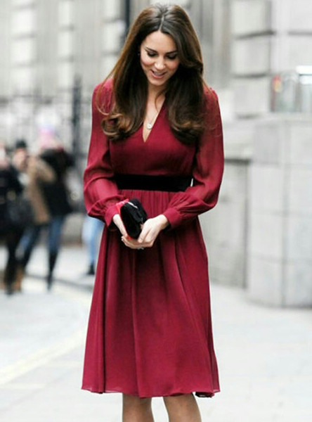 Red Women Princess Dress Sexy V-Neck Kate Middleton Dresses WF008