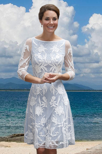 Lace Embroidery Princess Dress Luxury Kate Middleton Dresses WF007