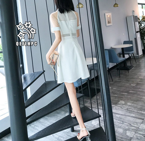 Women's clothes Dress Summer Sexy beach chiffon dress Thin Polyester material Casual Dresses chambray Longuette Lapel Neck A21747