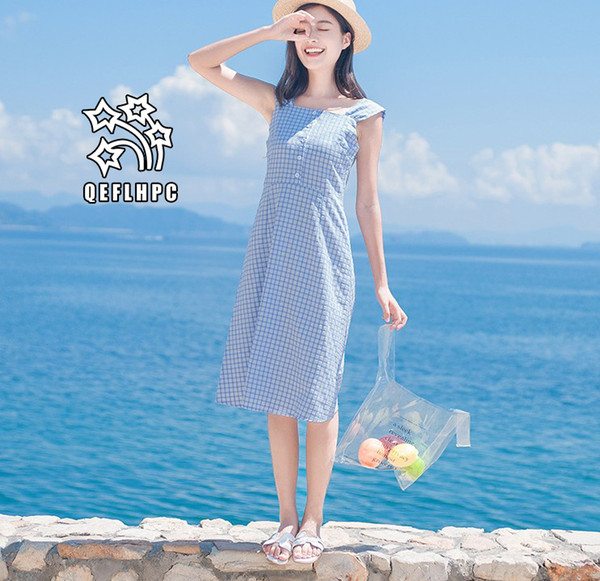 Women's clothes Dress Summer Sexy beach chiffon dress Thin Polyester material Casual Dresses chambray Longuette Square Neck A21742