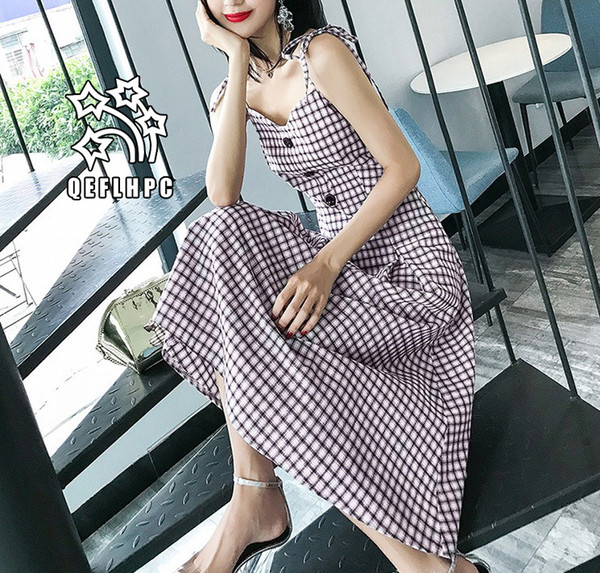 Women's clothes Dress Summer Sexy beach chiffon dress Thin Polyester material Casual Dresses chambray Longuette Striped lattice A21750