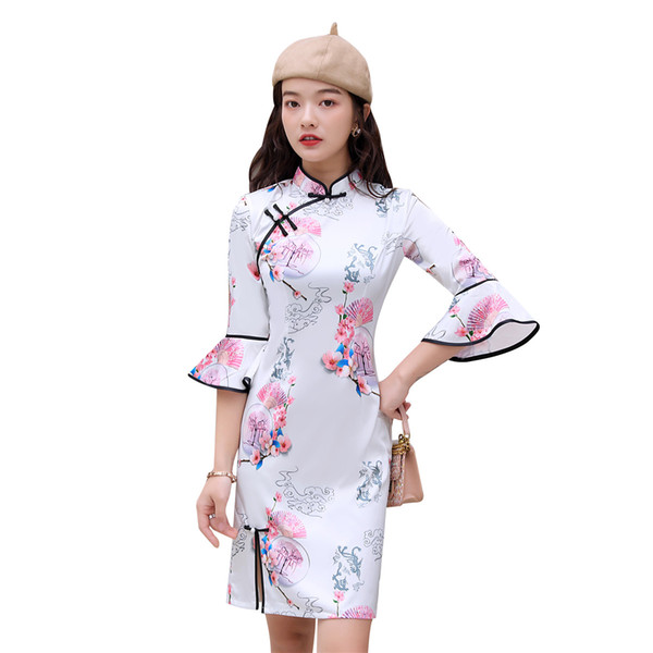 Shanghai Story Flare Sleeve Chinese Cheongsasm Dress Qipao Dresses for Women Girls