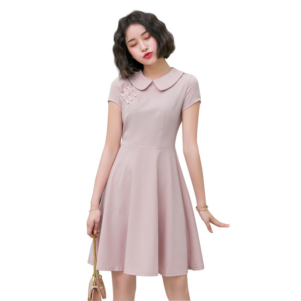 Shanghai Story Faux Silk Short Sleeve Chinese Style Dress Cheongsam Ladies Qipao Pink