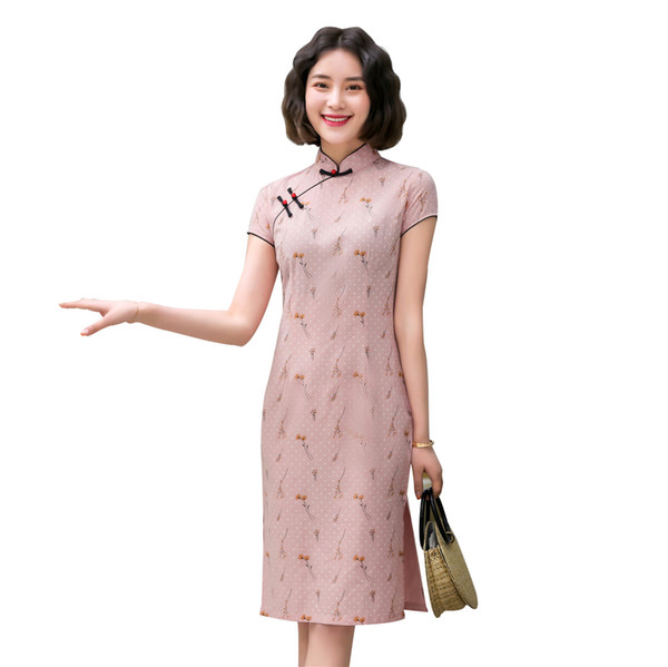 Shanghai Story Blend Cotton Short Sleeve Chinese Style Dress Cheongsam Ladies Qipao 4 Color