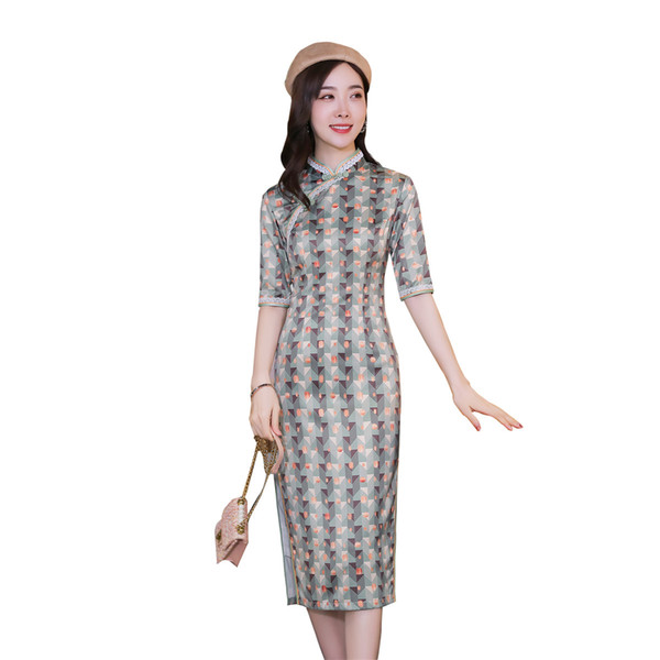 Shanghai Story Half Sleeve Chinese Oriental Dress Fashion Cheongsam Ladies Knee Length Qipao