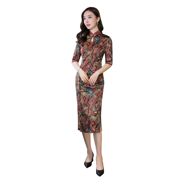 Shanghai Story Half Sleeve Traditional Chinese Dress Spring Cheongsam Knee Length Qipao for Women