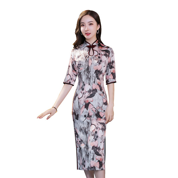 Shanghai Story 2022Half Sleeve Chinese Traditional Dress For Spring Cheongsam Knee Length Qipao for Women