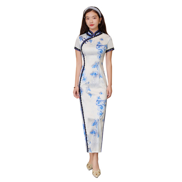 Shanghai Story Short Sleeve Chinese Traditional Dress Long Qipao Dress Women's Cheongsam