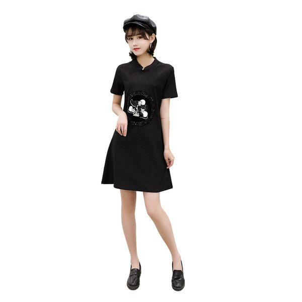 Shanghai Story 2022New Sale Short Sleeve Black Qipao Chinese Dress Blend Linen Cheongsam Women's Dress