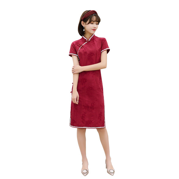 Shanghai Story Short Sleeve Qipao Knee Length Cheongsam Chinese Style Dress for Women