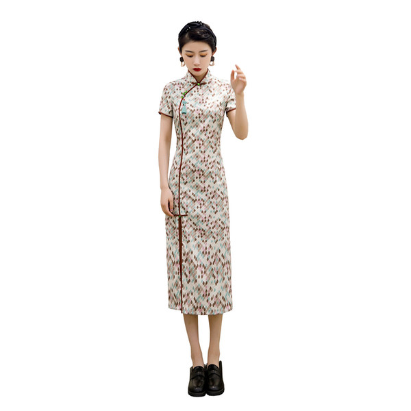 Shanghai Story Short Sleeve Qipao Chinese Traditional Dress Faux Silk Cheongsam