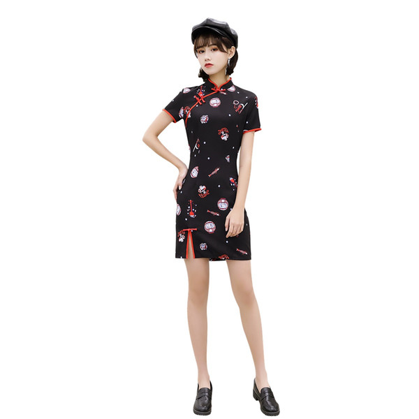 Shanghai Story 2022Elastic Cloth Short Qipao Dress Fashion Chinese Cheongsam Dress