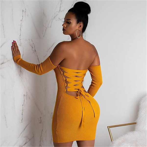 Maikun New Brand Sexy Strap Dress Night Club Long-sleeved Backpack Hip Skirt for Women 4 Sizes