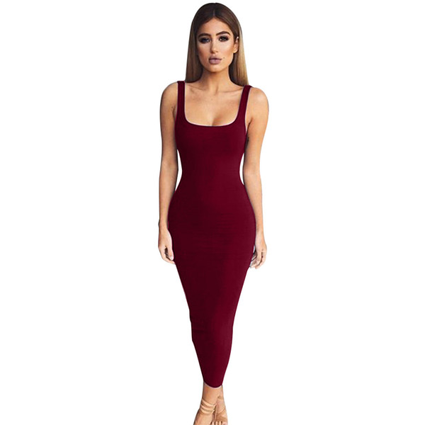 Maikun New Brand Skinny U Neck Sleeveless Dress New Sexy Long Dress for Women 5 Colors 4 Sizes