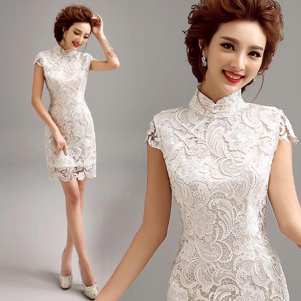 Maikun Women luxury lace wedding white Chinese traditional cheongsam Hot Sale Qipao style 7 size wholesale free shipping