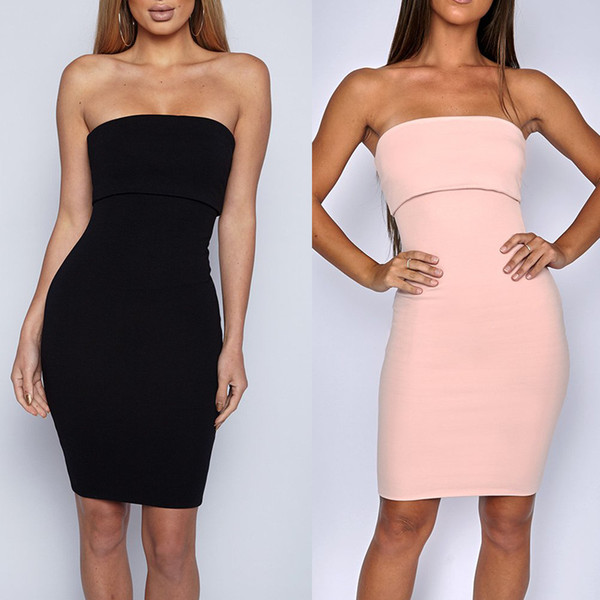 Maikun New Brand Fashion Sexy Off Shoulder Strapless Backless Dress for Women Knee Length Skinny Dress