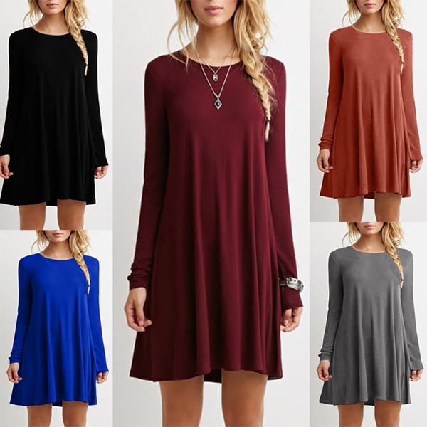 Fashion Women Dress Autumn and Winter Long Sleeve Dress Above Knee Round Neck Straight Mini Dress Hot Sale 
