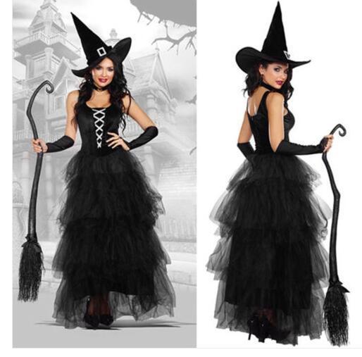 Maikun Brand New Halloween Costume Sleeveless Black Dress for Women Sexy Witch Long Dress for Nightclub