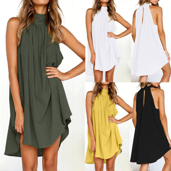 Maikun New Brand Fashion Sexy Pleated Cotton Round-collar Sleeveless Pure Color Long Dress for Women four color five size