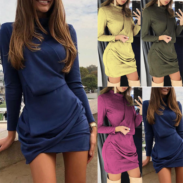 Maikun New Brand Sexy Long-sleeve Solid Color Slim Short Dress For Women 4 Colors 4 Sizes