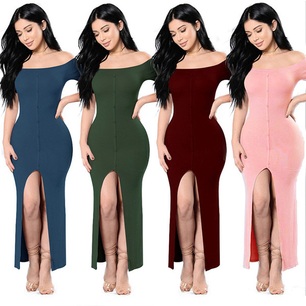 Maikun Brand New Sexy Off Shoulder Knitted Dress Nightclub Short Sleeve Split Long Dress for Female