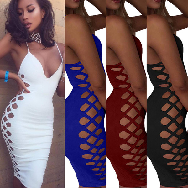 Maikun New Brand Dress for Women Sexy Sleeveless V Neck Dress Nightclub Hollow Skirt for Women