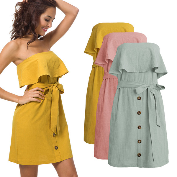 Maikun Brand New Cotton Brief Dress for Women Fashion Strapless Sleeveless Skirt 3 Colors 4 Sizes